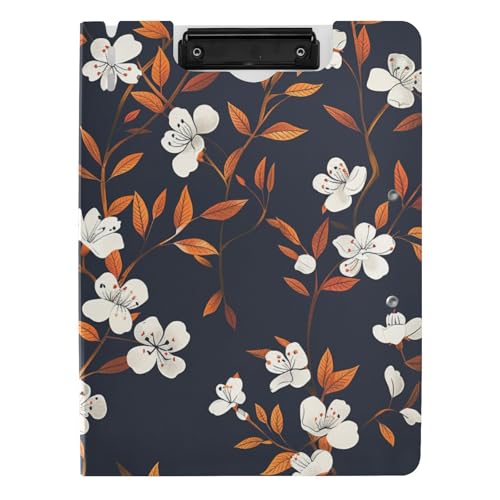 Faltbares Klemmbrett Blumenblüte Braun Dunkelblau A4 Klemmbrett Padfolio Horizontal und Vertikal Doppelclips Büro Klemmbrett mit Abdeckung von tplaotee