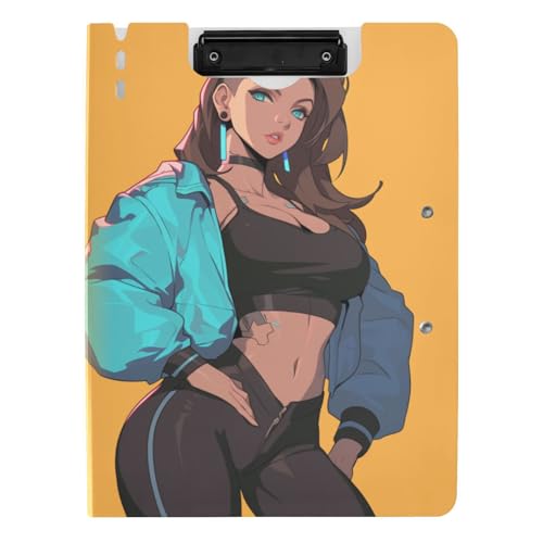 Faltbares Klemmbrett Cartoon Schöne Coole Frau A4 Klemmbrett mit Ordner Horizontal und Vertikal Doppelclips Still-Clipboard mit Abdeckung Faltbares Klemmbrett Cartoon Schöne Coole Frau A4 Klemmbrett mit Ordner Horizontal und Vertikal Doppelclips Still-Clipboard mit Abdeckung von tplaotee