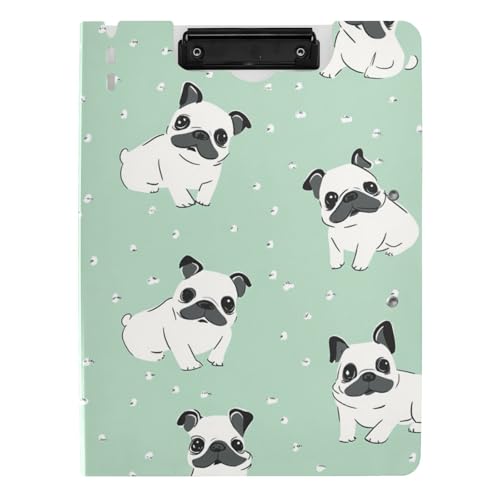 Faltbares Klemmbrett Cartoon niedlicher weißer Hund A4 Klemmbrett Binder Zwei Metallclips Stifthalter Büro Klemmbrett mit festem Einband von tplaotee