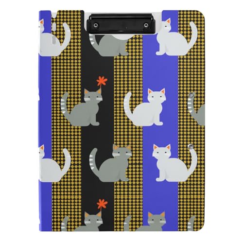 Faltbares Klemmbrett Gelb Blau Streifen Katzen Cartoon A4 Klemmbrett mit Ordner Zwei Metallclips Stifthalter Still-Clipboard mit Abdeckung Faltbares Klemmbrett Gelb Blau Streifen Katzen Cartoon A4 Klemmbrett mit Ordner Zwei Metallclips Stifthalter Still-Clipboard mit Abdeckung von tplaotee