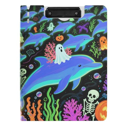 Faltbares Klemmbrett Halloween Blau Delfin Kürbis Schädel A4 Klemmbrett mit Padfolio Horizontal und Vertikal Doppelclips Still-Clipboard mit festem Einband Faltbares Klemmbrett Halloween Blau Delfin Kürbis Schädel A4 Klemmbrett mit Padfolio Horizontal und Vertikal Doppelclips Still-Clipboard mit festem Einband von tplaotee