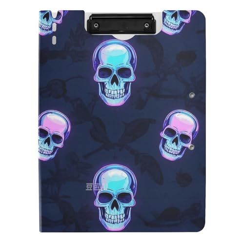 Faltbares Klemmbrett Neon Fluoreszierender Totenkopf A4 Clipfolio Horizontal und Vertikal Doppelclips Büro Klemmbrett mit Abdeckung von tplaotee