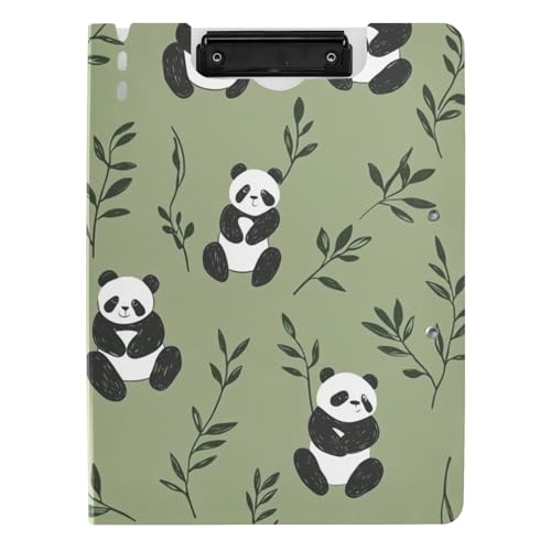 Faltbares Klemmbrett mit Aufbewahrung, Cartoon, niedlicher schwarz-weißer Panda, A4-Klemmbrett, Folio, zwei Metall-Clips, Stifthalter, Schulklemmbrett mit Abdeckung von tplaotee