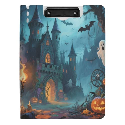 Faltbares Klemmbrett mit Aufbewahrung, Retro, Halloween, schwarzes Schloss, A4-Klemmbrett mit Ordner, doppelte Metallklammern, Stifthalter, Büro-Klemmbrett mit Abdeckung Faltbares Klemmbrett mit Aufbewahrung, Retro, Halloween, schwarzes Schloss, A4-Klemmbrett mit Ordner, doppelte Metallklammern, Stifthalter, Büro-Klemmbrett mit Abdeckung von tplaotee