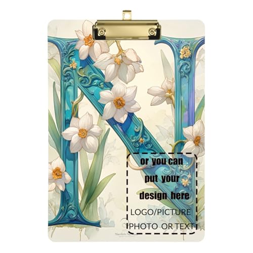 Floralmorphischer Buchstabe N, weiße Narzisse, Blume, Aquarell-Stil, personalisierbar, Aluminium-Klemmbrett, transparent, für Hausaufgaben, Kindergröße, 22,9 x 30,5 cm Floralmorphischer Buchstabe N, weiße Narzisse, Blume, Aquarell-Stil, personalisierbar, Aluminium-Klemmbrett, transparent, für Hausaufgaben, Kindergröße, 22,9 x 30,5 cm von tplaotee