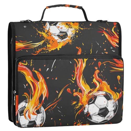 Football Splash 3,8 cm 3 Ringe Schule Reißverschluss Ordner mit Griff und abnehmbarem Schultergurt Laege Kapazität Dokumentenmappe Organizer für Schule und Büro von tplaotee
