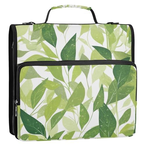 Fresh Summer Green Leaves Ringbuch mit 3 Ringen, extra Taschen mit Griff und abnehmbarem Schultergurt, mehrere Taschen, Schulbedarf, Organizer, geeignet für Mittelschule, 3,8 cm von tplaotee
