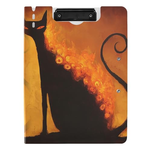 Gefaltetes Klemmbrett, schwarze Katze, Giclée, leuchtende Flamme, A4-Klemmbrett, Folio-Ordner, Doppel-Clips, Stifthalter, Schul-Klemmbrett mit festem Einband Gefaltetes Klemmbrett, schwarze Katze, Giclée, leuchtende Flamme, A4-Klemmbrett, Folio-Ordner, Doppel-Clips, Stifthalter, Schul-Klemmbrett mit festem Einband von tplaotee