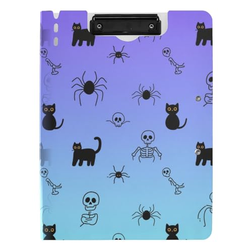 Gefaltetes Klemmbrett Halloween schwarze Katze Spinne Schädel A4 Klemmbrett mit Ordner Zwei Metallclips Stifthalter Still-Clipboard mit Abdeckung Gefaltetes Klemmbrett Halloween schwarze Katze Spinne Schädel A4 Klemmbrett mit Ordner Zwei Metallclips Stifthalter Still-Clipboard mit Abdeckung von tplaotee