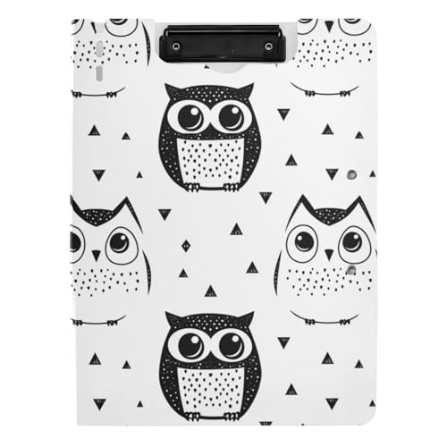 Gefaltetes Klemmbrett Tier Eule Einfache Linie Kunst Cartoon Stil A4 Klemmbrett Binder Doppelclips Stifthalter Still-Clipboard mit Abdeckung von tplaotee