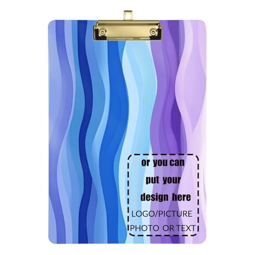 Gestreiftes Muster, gewellte Linien, blau, lila, personalisierbar, hübsches Klemmbrett, transparent, für Fußball, Softball, Coaching, Größe 22,9 x 30,5 cm Gestreiftes Muster, gewellte Linien, blau, lila, personalisierbar, hübsches Klemmbrett, transparent, für Fußball, Softball, Coaching, Größe 22,9 x 30,5 cm von tplaotee
