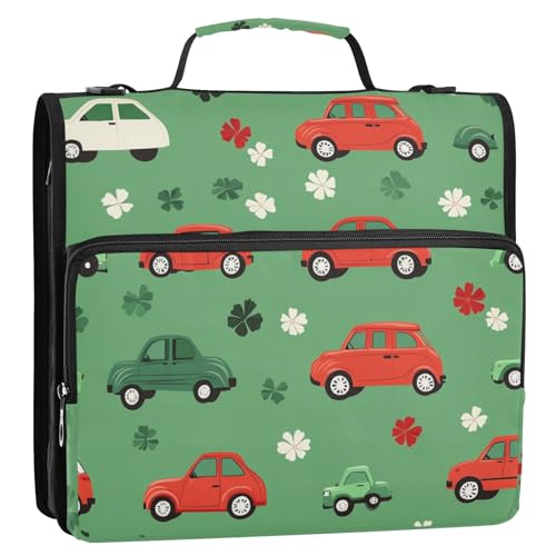 Green Clovers Red Cars 3,8 cm Ringbuch mit extra Taschen mit Gurt, wasserdicht, tragbar, für Zuhause, Reisen, sichere Aufbewahrungstasche für Schule/Büro Green Clovers Red Cars 3,8 cm Ringbuch mit extra Taschen mit Gurt, wasserdicht, tragbar, für Zuhause, Reisen, sichere Aufbewahrungstasche für Schule/Büro von tplaotee