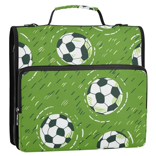 Green Field Football 3 Ringe 3,8 cm stabiler Reißverschluss Ordner mit Gurt Laege Kapazität tragbar Zuhause Reisen sichere Aufbewahrungstasche für Schule und Büro von tplaotee