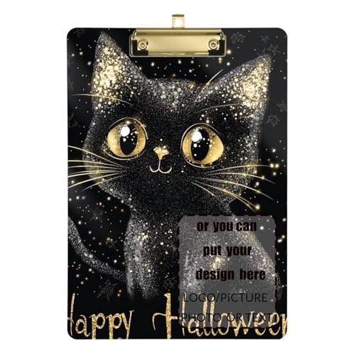 Happy Halloween schwarze Katze, personalisierbarer Ordner mit Klemmbrett, Hartbrett für Fußball, Softball, Coaching, Größe 22,9 x 30,5 cm Happy Halloween schwarze Katze, personalisierbarer Ordner mit Klemmbrett, Hartbrett für Fußball, Softball, Coaching, Größe 22,9 x 30,5 cm von tplaotee