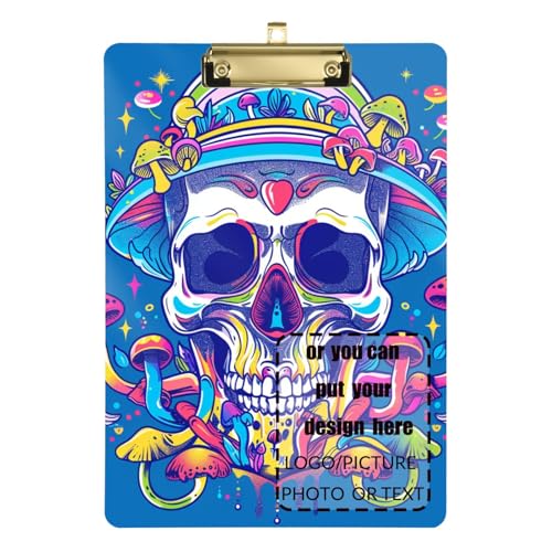 Happy Skull Rainbow Mushroom Customize Office Supplies Klemmbrett Kunststoff für Volleyball Baseball Trainer Größe 9 x 12 von tplaotee