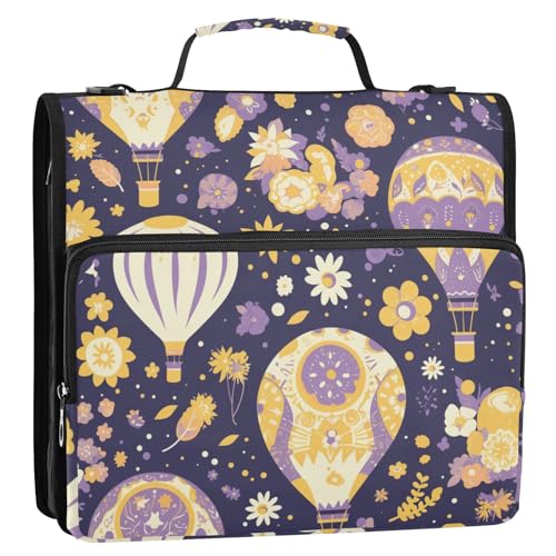 Hot Balloon 3-Ringbuch mit Reißverschluss und abnehmbarem Schultergurt, mehrere Taschen, tragbar, für Zuhause, Reisen, sichere Aufbewahrungstasche für Mittelschüler, Violett / Gelb Hot Balloon 3-Ringbuch mit Reißverschluss und abnehmbarem Schultergurt, mehrere Taschen, tragbar, für Zuhause, Reisen, sichere Aufbewahrungstasche für Mittelschüler, Violett / Gelb von tplaotee