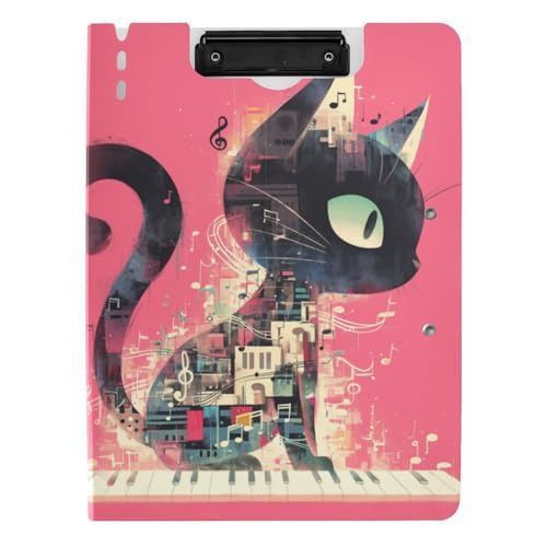 Klappbare Klemmbretter surrealistischer Stil, schwarze Katze, Notenblätter, Hot Pink, A4-Klemmbrett mit Ordner, doppelte Metallklammern, Stifthalter, Schulklemmbrett mit festem Einband Klappbare Klemmbretter surrealistischer Stil, schwarze Katze, Notenblätter, Hot Pink, A4-Klemmbrett mit Ordner, doppelte Metallklammern, Stifthalter, Schulklemmbrett mit festem Einband von tplaotee