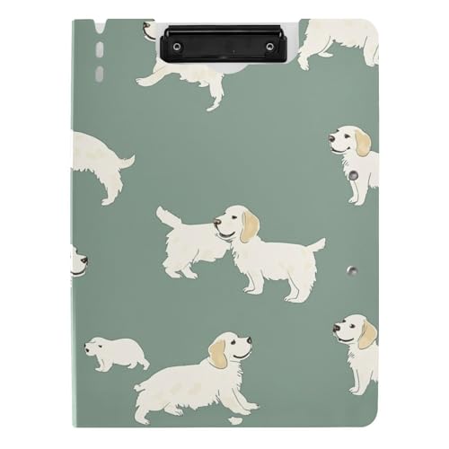 Klappbares Klemmbrett, Cartoon, niedlicher weißer Hund, A4-Klemmbrett, horizontale und vertikale Doppel-Clips, Still-Clipboard mit festem Einband von tplaotee