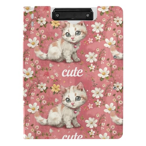 Klemmbrett, faltbar, niedliche Pfirsichkatze, Blume, A4, Klemmbrett, Folio horizontal und vertikal, Doppel-Clips, Schulklemmbrett mit Abdeckung von tplaotee