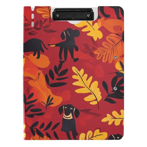 Klemmbrett, faltbar, schlicht, schwarze Hunde, Herbstblätter, A4-Klemmbrett, Folio-Ordner, zwei Metall-Clips, Stifthalter, Schulklemmbrett mit Abdeckung Klemmbrett, faltbar, schlicht, schwarze Hunde, Herbstblätter, A4-Klemmbrett, Folio-Ordner, zwei Metall-Clips, Stifthalter, Schulklemmbrett mit Abdeckung von tplaotee