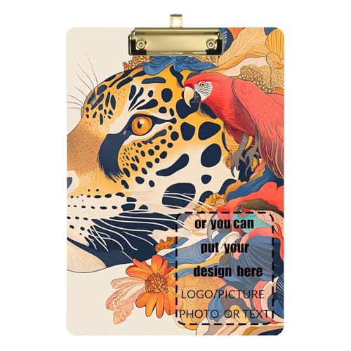 Klemmbrett, tropisch, bunt, Leopardenmuster, roter Ara, Pop-Art-Stil, personalisierbar, modisch, wasserdicht, für Lehrer, Stillen, Größe 22,9 x 30,5 cm Klemmbrett, tropisch, bunt, Leopardenmuster, roter Ara, Pop-Art-Stil, personalisierbar, modisch, wasserdicht, für Lehrer, Stillen, Größe 22,9 x 30,5 cm von tplaotee