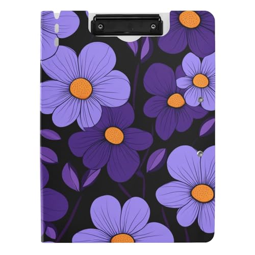 Klemmbrett Faltbar Einfache Lila Blumen Schwarz Hintergrund A4 Klemmbrett mit Padfolio Doppelclips Stifthalter Still-Clipboard mit Abdeckung Klemmbrett Faltbar Einfache Lila Blumen Schwarz Hintergrund A4 Klemmbrett mit Padfolio Doppelclips Stifthalter Still-Clipboard mit Abdeckung von tplaotee