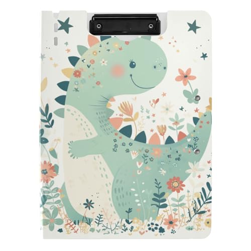 Klemmbrett-Mappe, Cartoon-Dinosaurier, kindlicher Kritzel-Stil, Pastellfarben, A4, Klemmbrett, Folio, Doppel-Clips, Stifthalter, Still-Clipboard mit Abdeckung von tplaotee