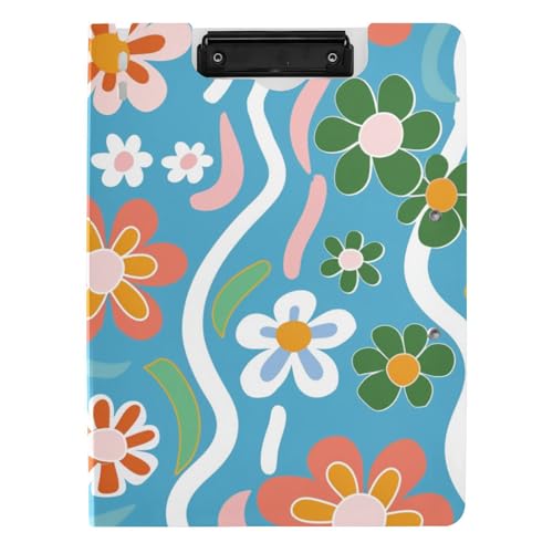 Klemmbrett-Mappe, bunte Blumen, gewellte Linien, blau, A4-Klemmbrett, Folio-Ordner, Doppel-Clips, Stifthalter, Büro-Klemmbrett mit Abdeckung Klemmbrett-Mappe, bunte Blumen, gewellte Linien, blau, A4-Klemmbrett, Folio-Ordner, Doppel-Clips, Stifthalter, Büro-Klemmbrett mit Abdeckung von tplaotee