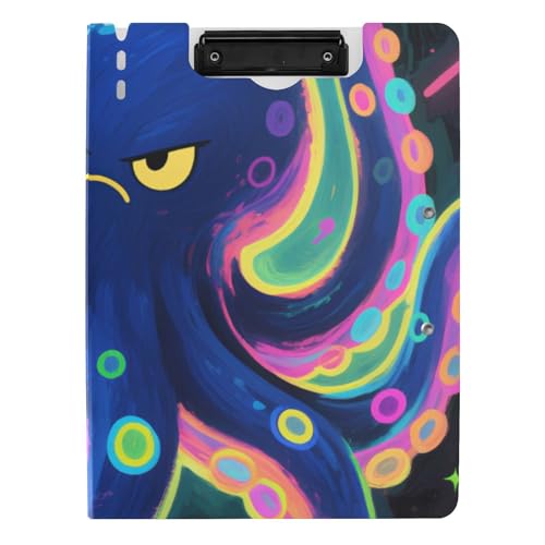 Klemmbrett-Mappe, fluoreszierendes Tiermeer, A4-Klemmbrett mit Padfolio, doppelte Metallklammern, Stifthalter, Still-Clipboard mit Abdeckung von tplaotee