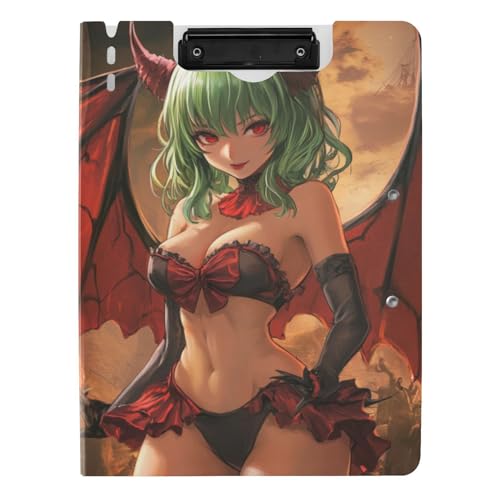 Klemmbrett Sexy Anime Frau Kleiner Teufel A4 Klemmbrett Folio Zwei Metallclips Stifthalter Büro Klemmbrett mit Abdeckung von tplaotee