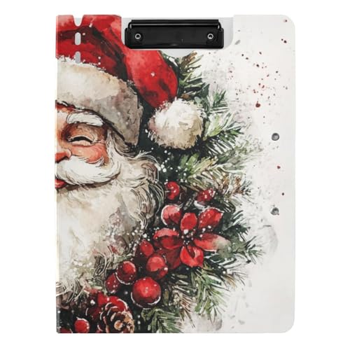 Klemmbrett Weihnachtsmann auf einem Kranz, Aquarell-A4-Klemmbrett, doppelte Metall-Clips, Stifthalter, Büro-Klemmbrett mit Abdeckung Klemmbrett Weihnachtsmann auf einem Kranz, Aquarell-A4-Klemmbrett, doppelte Metall-Clips, Stifthalter, Büro-Klemmbrett mit Abdeckung von tplaotee
