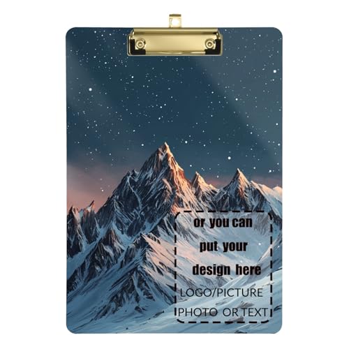 Klemmbrett aus Aluminium mit verschneiten Bergen und Sternen, Standardloch für Hausaufgaben, Kindergröße 22,9 x 30,5 cm von tplaotee