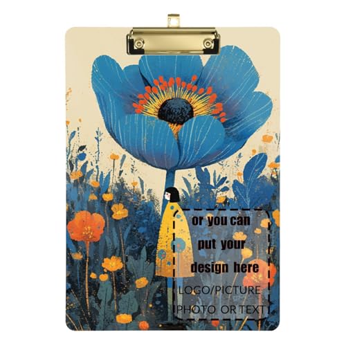 Klemmbrett im Illustrationsstil, blaue Blumen, personalisierbar, Acryl, niedlich, für Lehrer, Portfolio, Klemmbrett, Größe 22,9 x 30,5 cm Klemmbrett im Illustrationsstil, blaue Blumen, personalisierbar, Acryl, niedlich, für Lehrer, Portfolio, Klemmbrett, Größe 22,9 x 30,5 cm von tplaotee