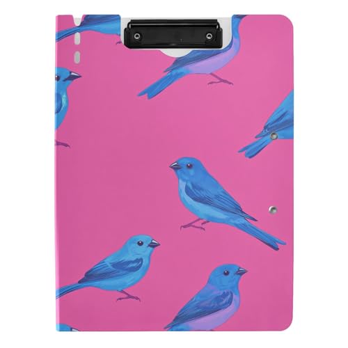 Klemmbrett mit Aufbewahrung, Cartoon, lustig, Indigo, Wimpelkette, Vögel, Hot Pink, A4-Klemmbrett mit Ordner, doppelte Metallclips, Stifthalter, Still-Clipboard mit Abdeckung von tplaotee