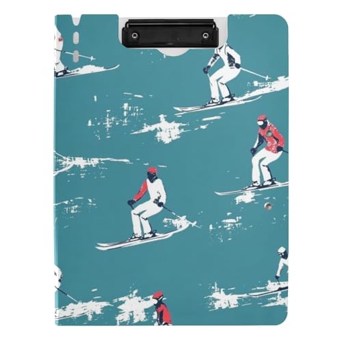 Klemmbrett mit Aufbewahrung, Ski, Blaugrün, A4, Clipfolio, horizontal und vertikal, Doppelklammern, Schulklemmbrett mit Abdeckung von tplaotee