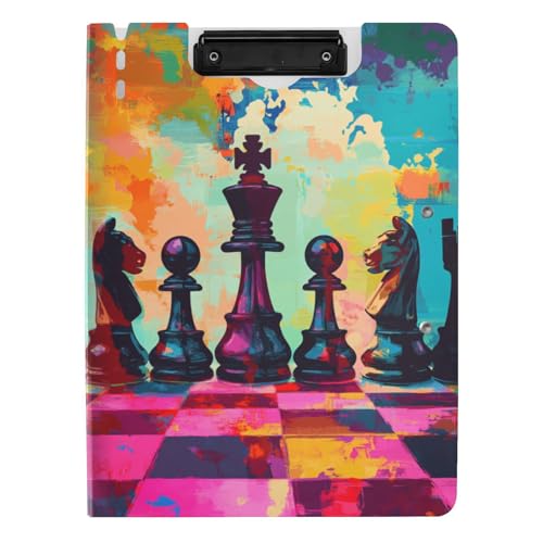 Klemmbrett mit Aufbewahrung, buntes Schach-Set, Gouache-Malerei, A4-Klemmbrett, Folio-Ordner, zwei Metall-Clips, Stifthalter, Büro-Klemmbrett mit Abdeckung Klemmbrett mit Aufbewahrung, buntes Schach-Set, Gouache-Malerei, A4-Klemmbrett, Folio-Ordner, zwei Metall-Clips, Stifthalter, Büro-Klemmbrett mit Abdeckung von tplaotee