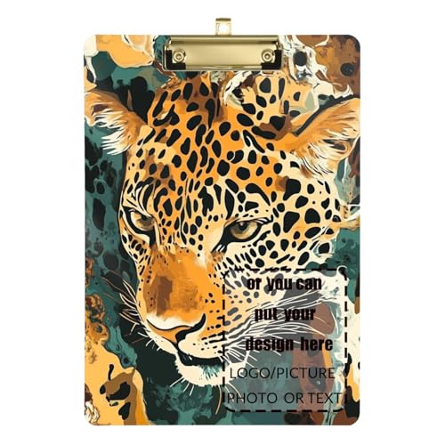 Klemmbrett mit Leopardenmuster, abstraktes Tier, Gelb, personalisierbar, Hartfaserplatte für das erste Jahr, Lehrer, Größe 22,9 x 30,5 cm von tplaotee