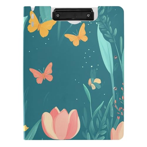 Klemmbrett mit Mappe, niedliche Tulpenblumen, blaugrün, A4, Klemmbrett, Folio-Ordner, horizontale und vertikale Doppel-Clips, Büro-Klemmbrett mit festem Einband Klemmbrett mit Mappe, niedliche Tulpenblumen, blaugrün, A4, Klemmbrett, Folio-Ordner, horizontale und vertikale Doppel-Clips, Büro-Klemmbrett mit festem Einband von tplaotee