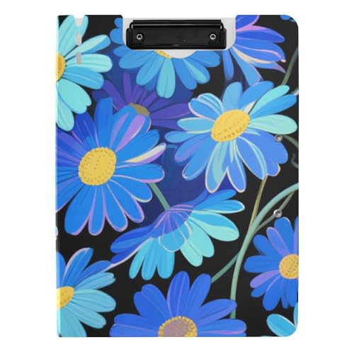 Klemmbrett mit Ordner, fluoreszierendes blaues Gänseblümchen, Art-Deco, A4-Klemmbrett, Folio-Doppelklammern, Stifthalter, Schulklemmbrett mit Abdeckung von tplaotee