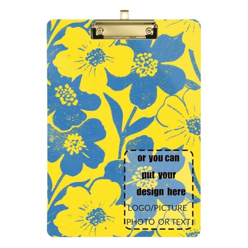 Klemmbrett mit gelb-blauen Blumen, Holzblockdruck, personalisierbar, für Volleyball, Baseball, Trainer, Größe 22,9 x 30,5 cm Klemmbrett mit gelb-blauen Blumen, Holzblockdruck, personalisierbar, für Volleyball, Baseball, Trainer, Größe 22,9 x 30,5 cm von tplaotee