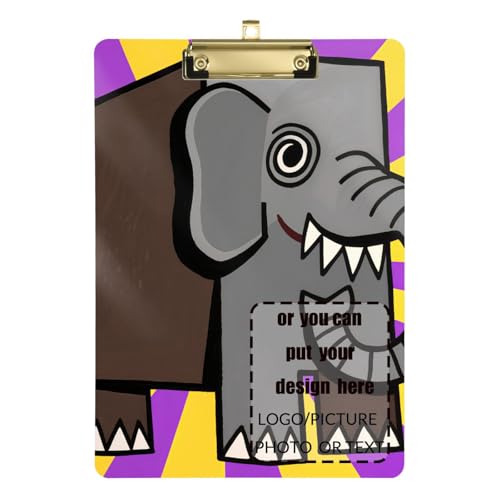 Klemmbrett mit geometrischem Elefant, gelb, violett, gestreift, wasserdicht, für Fußball, LKW-Fahrer, Größe 22,9 x 30,5 cm von tplaotee