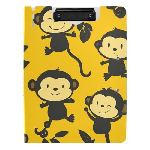 Klemmbrettmappe Affe Gelb Cartoon Schwarz A4 Klemmbrett Folio Zwei Metallclips Stifthalter Schule Klemmbrett mit Abdeckung von tplaotee