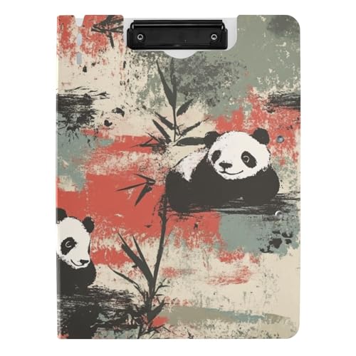 Klemmbrettmappe Pandas Rustikaler Stil A4 Klemmbrett Padfolio Zwei Metallclips Stifthalter Still-Clipboard mit Abdeckung von tplaotee