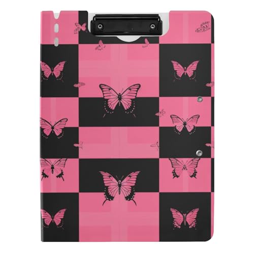 Klemmbrettmappe Schwarz und Rosa Kariertes Muster Schmetterlinge A4 Klemmbrett mit Binder Doppelclips Stifthalter Büro Klemmbrett mit Hardcover Klemmbrettmappe Schwarz und Rosa Kariertes Muster Schmetterlinge A4 Klemmbrett mit Binder Doppelclips Stifthalter Büro Klemmbrett mit Hardcover von tplaotee