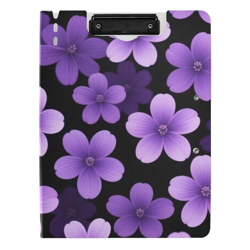Klemmbrettmappe mit Aufbewahrung, klein, lila, Blumen, schwarz, minimalistischer Stil, A4, Clipfolio, zwei Metallklammern, Stifthalter, Schulklemmbrett mit Abdeckung Klemmbrettmappe mit Aufbewahrung, klein, lila, Blumen, schwarz, minimalistischer Stil, A4, Clipfolio, zwei Metallklammern, Stifthalter, Schulklemmbrett mit Abdeckung von tplaotee