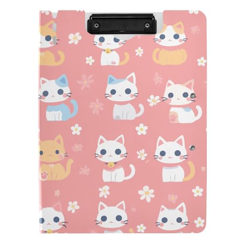 Klemmbrettmappe mit Aufbewahrung, pfirsichfarben, niedliche weiße Katzen, Frühling, A4, Klemmbrett, Folio-Ordner, zwei Metall-Clips, Stifthalter, Büro-Klemmbrett mit Abdeckung Klemmbrettmappe mit Aufbewahrung, pfirsichfarben, niedliche weiße Katzen, Frühling, A4, Klemmbrett, Folio-Ordner, zwei Metall-Clips, Stifthalter, Büro-Klemmbrett mit Abdeckung von tplaotee