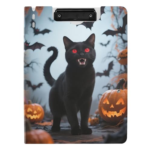 Klemmbrettmappe mit Aufbewahrung, schwarze Katze, Fledermäuse, Halloween, A4, Klemmbrett, Folio-Ordner, zwei Metallclips, Stifthalter, Büro-Klemmbrett mit festem Einband Klemmbrettmappe mit Aufbewahrung, schwarze Katze, Fledermäuse, Halloween, A4, Klemmbrett, Folio-Ordner, zwei Metallclips, Stifthalter, Büro-Klemmbrett mit festem Einband von tplaotee