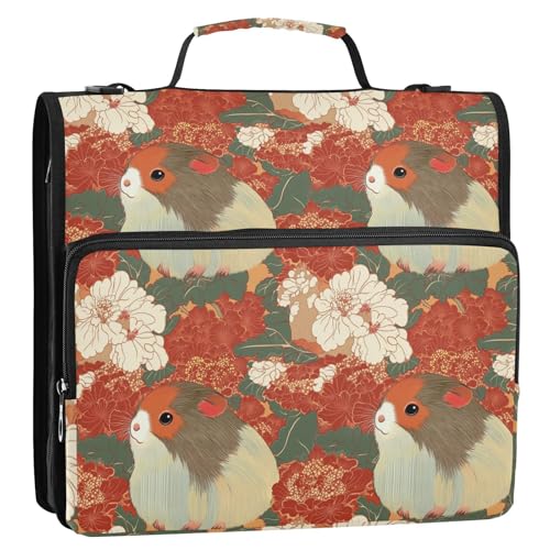 Meerschweinchen-Ordner mit japanischem Muster, 3,8 cm, 3 Ringe, mit extra Taschen mit Gurt, Dokumenten-Organizer, Tasche für Schule und Büro von tplaotee