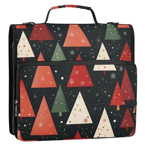 Merry Christmas Christmas Tree Color 3,8 cm 3 Ringe Reißverschluss Ordner mit Griff Laege Kapazität Tragbares Portfolio für Schule/Büro von tplaotee