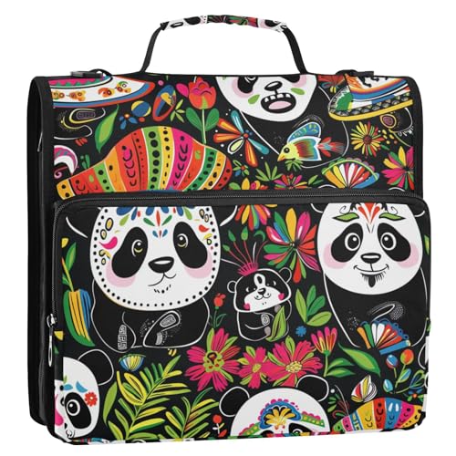 Mexico Cinco De Mayo Pandas Ordner, lebendige Farben, 3 Ringe, mit extra Taschen und Riemen, mehrere Taschen, Schulbedarf, Organizer für Mittelschule von tplaotee